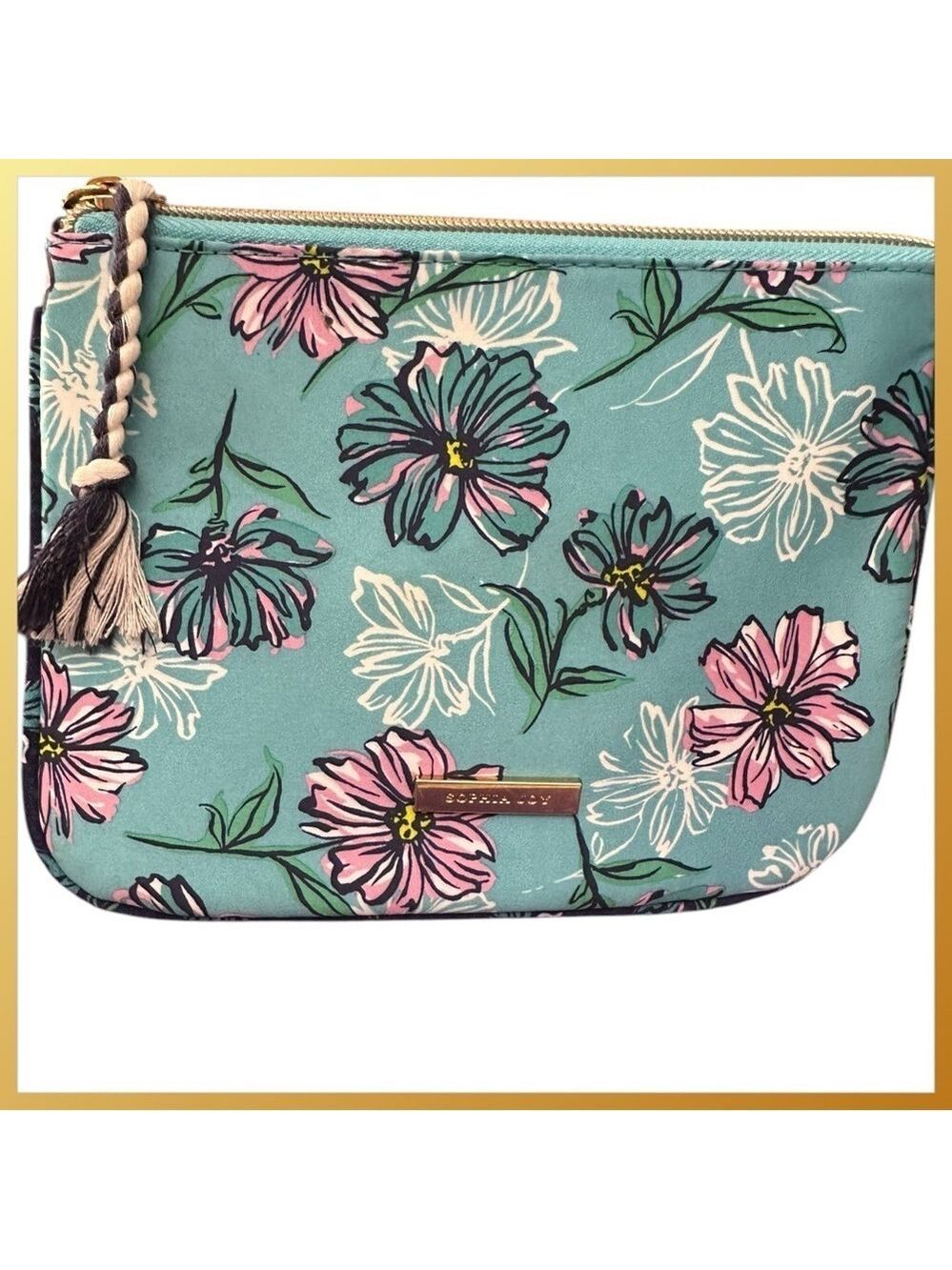 Sophia Joy Small Makeup Purse Kit Zip Tasseled Floral NWOT
